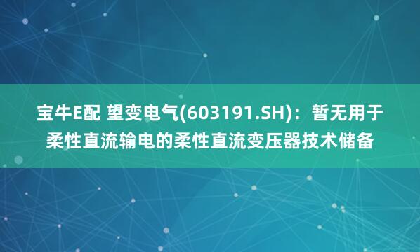 宝牛E配 望变电气(603191.SH)：暂无用于柔性直流输电的柔性直流变压器技术储备